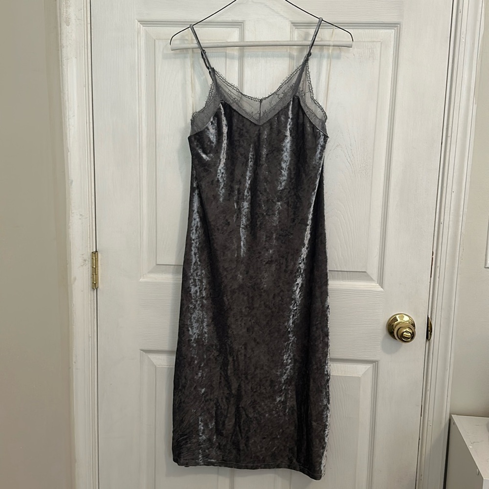 Mossimo Grey Velvet Midi Dress
